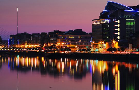 Picture by night of the The Convention Centre Dublin