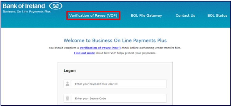 A screenshot of the Business On Line home page